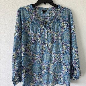 Talbots Blue and Pink Patterned Blouse